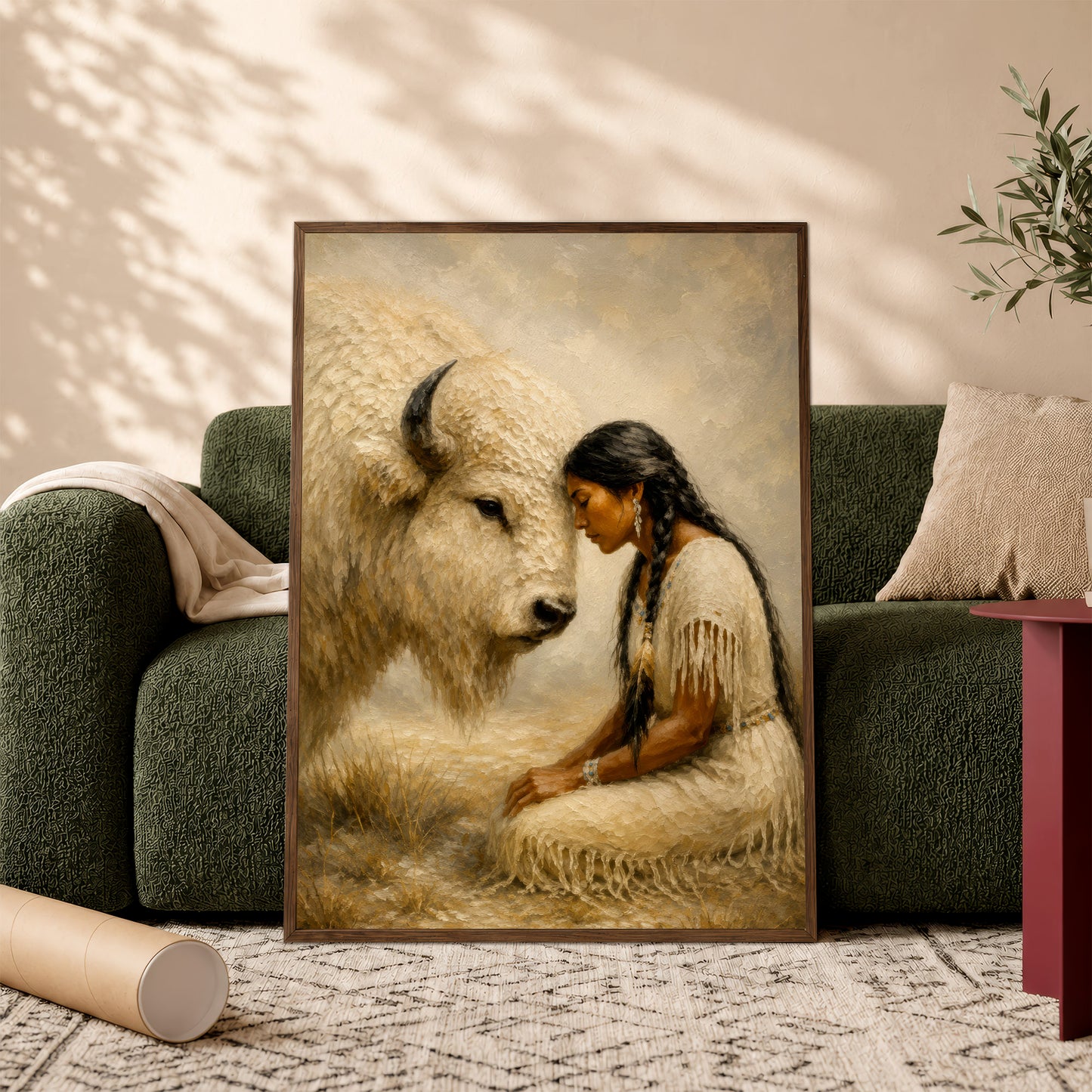 White Buffalo Spirit Canvas Wall Art - Native American Inspired Home Decor