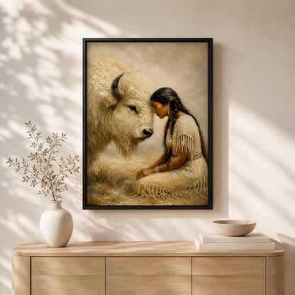 White Buffalo Spirit Canvas Wall Art - Native American Inspired Home Decor