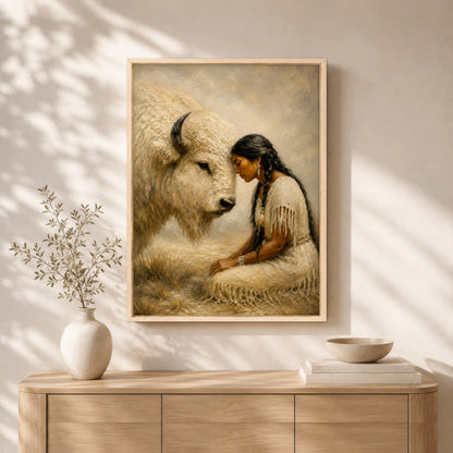 White Buffalo Spirit Canvas Wall Art - Native American Inspired Home Decor