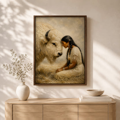 White Buffalo Spirit Canvas Wall Art - Native American Inspired Home Decor