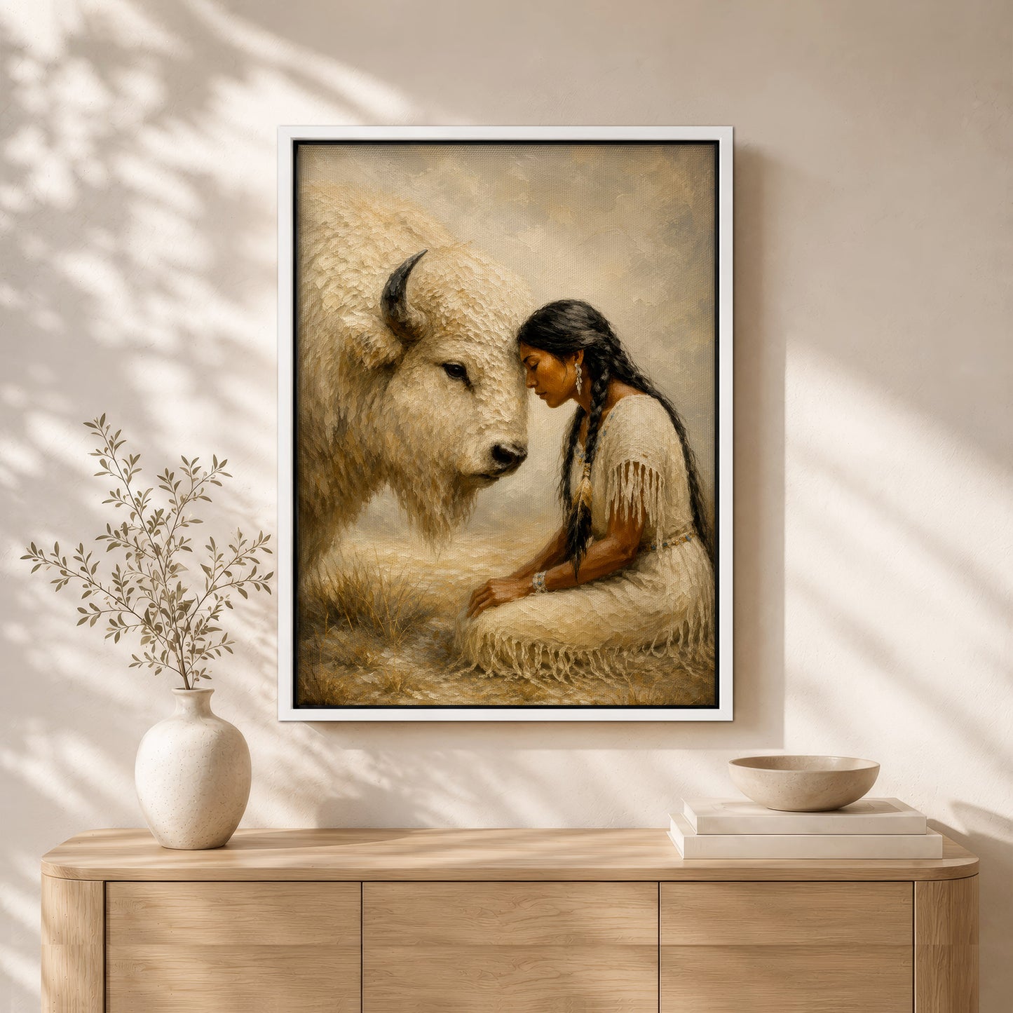 White Buffalo Spirit Canvas Wall Art - Native American Inspired Home Decor