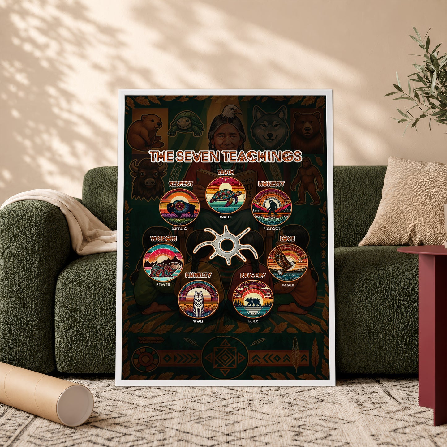 The Seven Sacred Laws Animal Symbols Indigenous Poster/Canvas