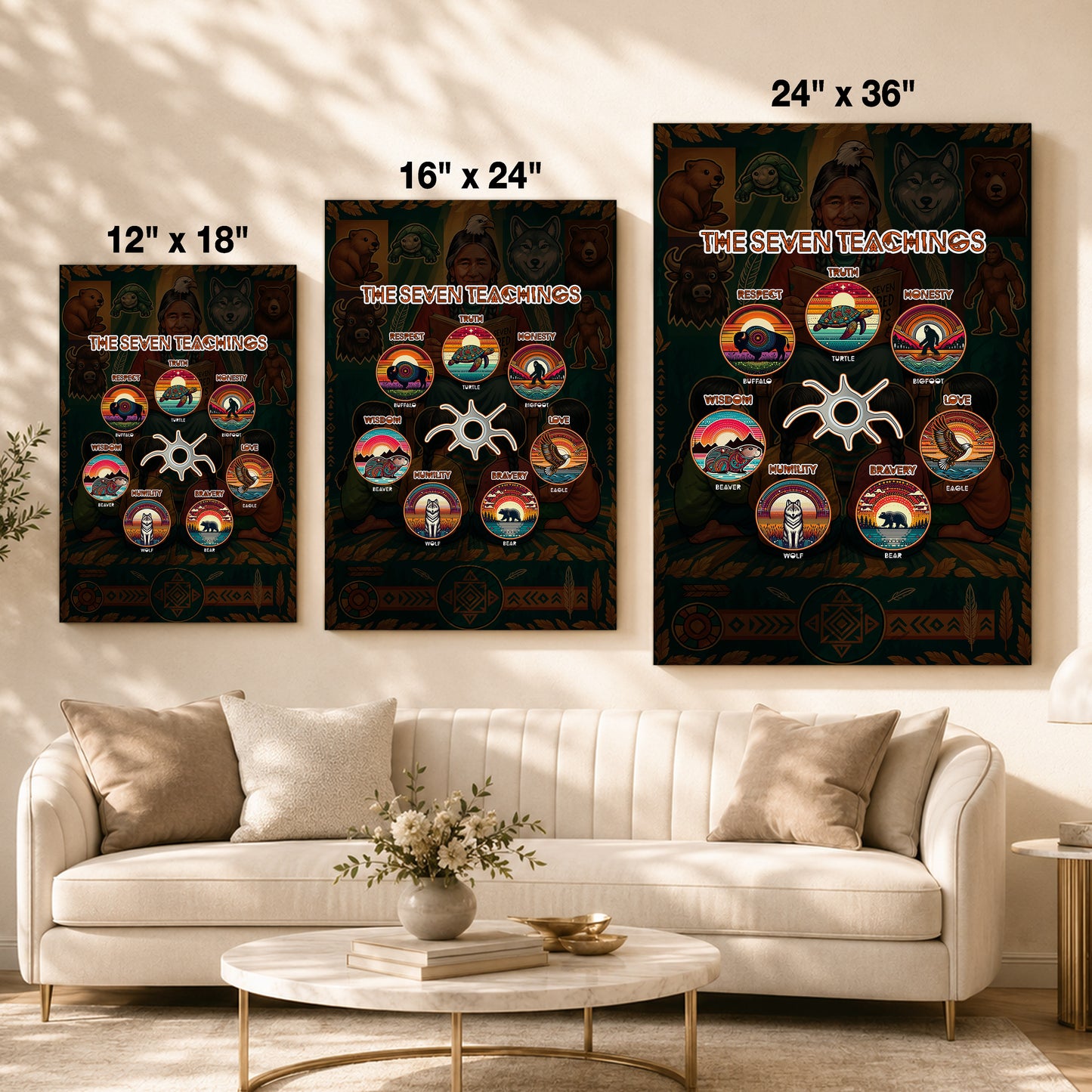 The Seven Sacred Laws Animal Symbols Indigenous Poster/Canvas