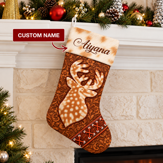 Custom Name Native American Style Deer Christmas Stocking