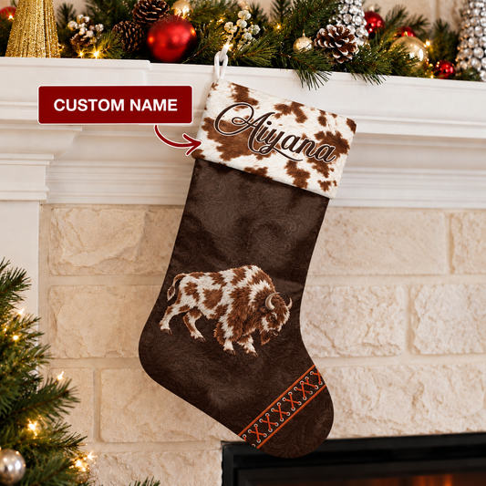 Custom Name Native American Style Bison Christmas Stocking