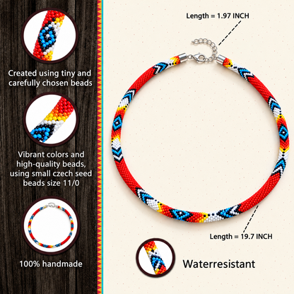Red Beaded Long Necklace Handmade Native American Style for Women