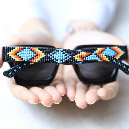 Dark Blue Pattern Handmade Beaded Sunglasses SG01