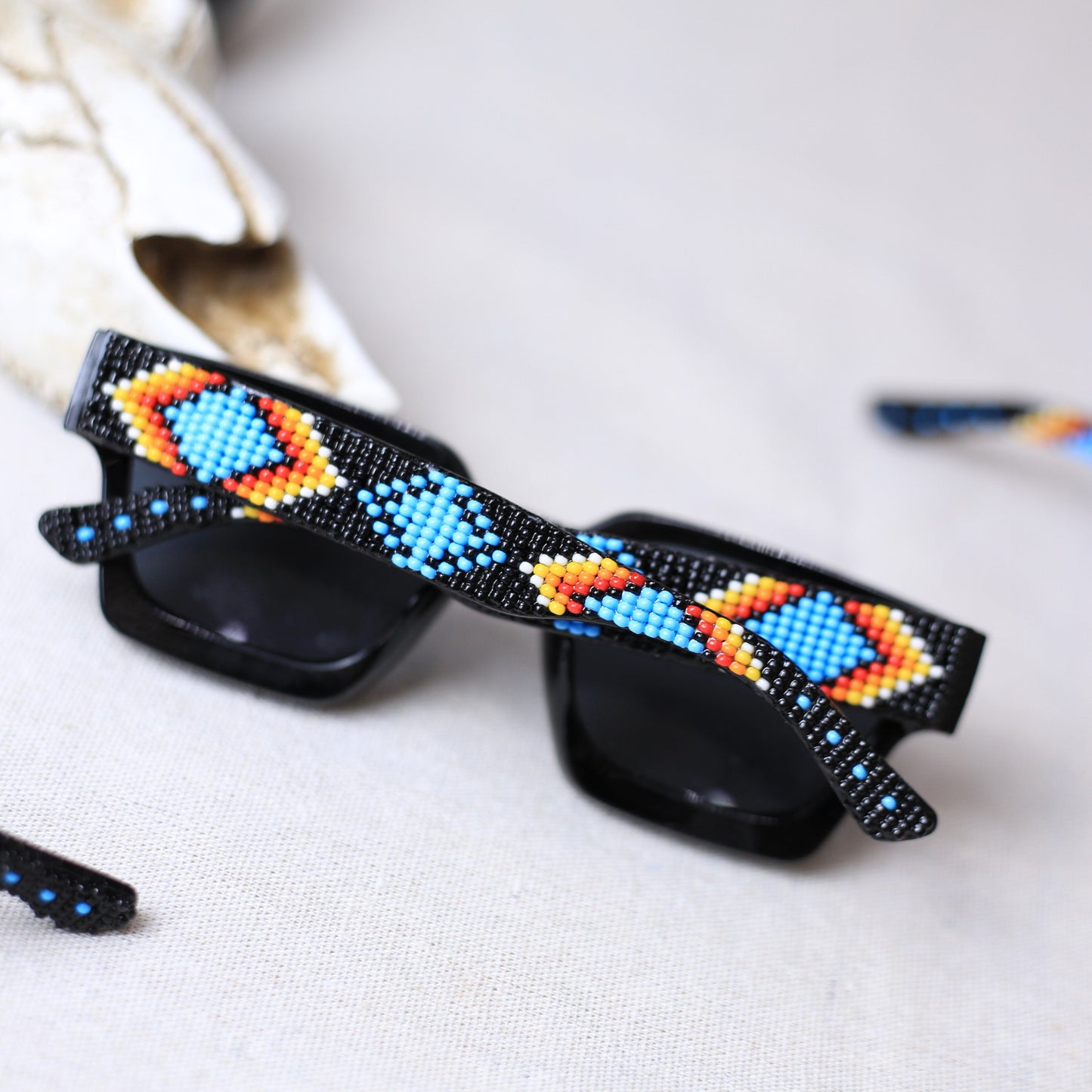 Dark Blue Pattern Handmade Beaded Sunglasses SG01