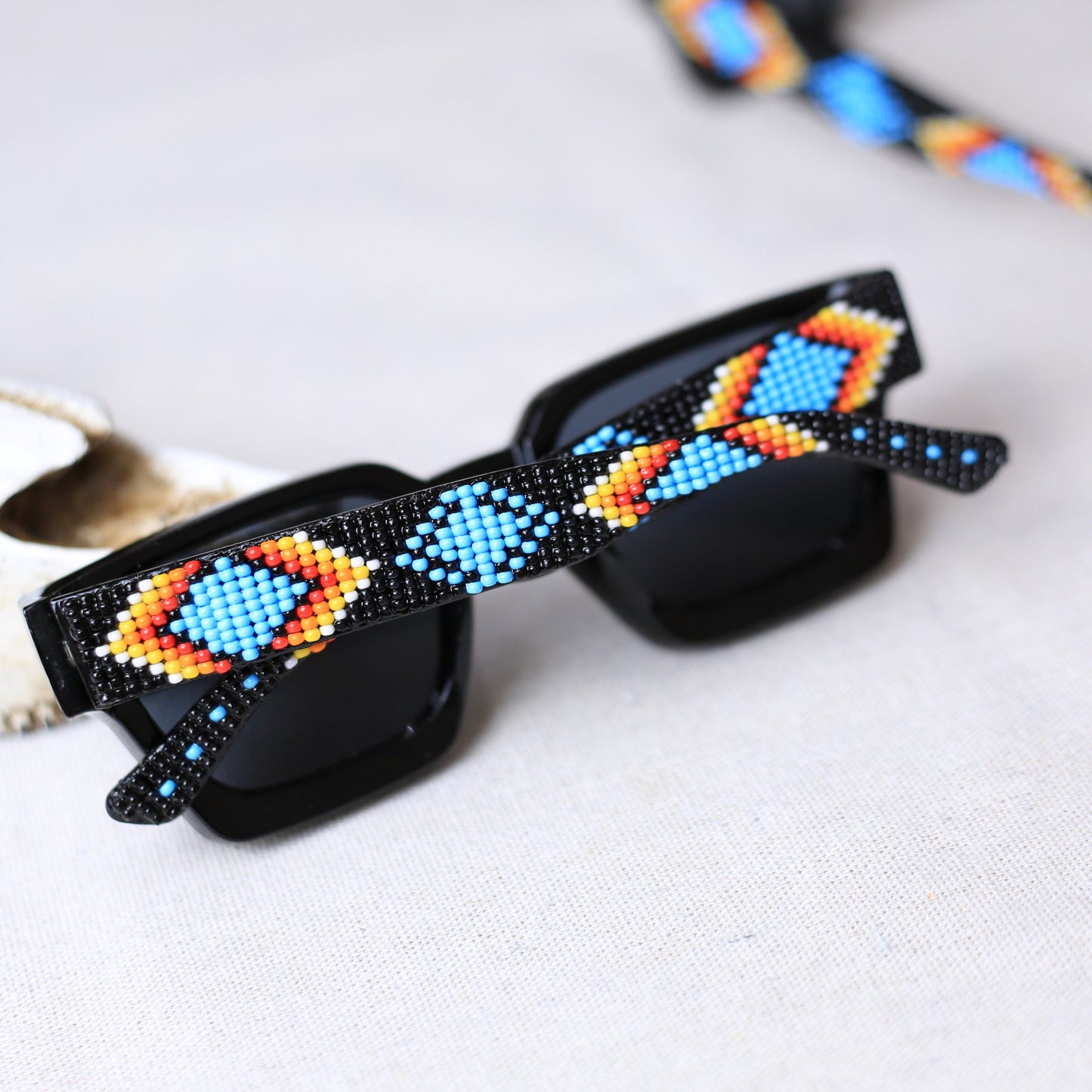 Dark Blue Pattern Handmade Beaded Sunglasses SG01