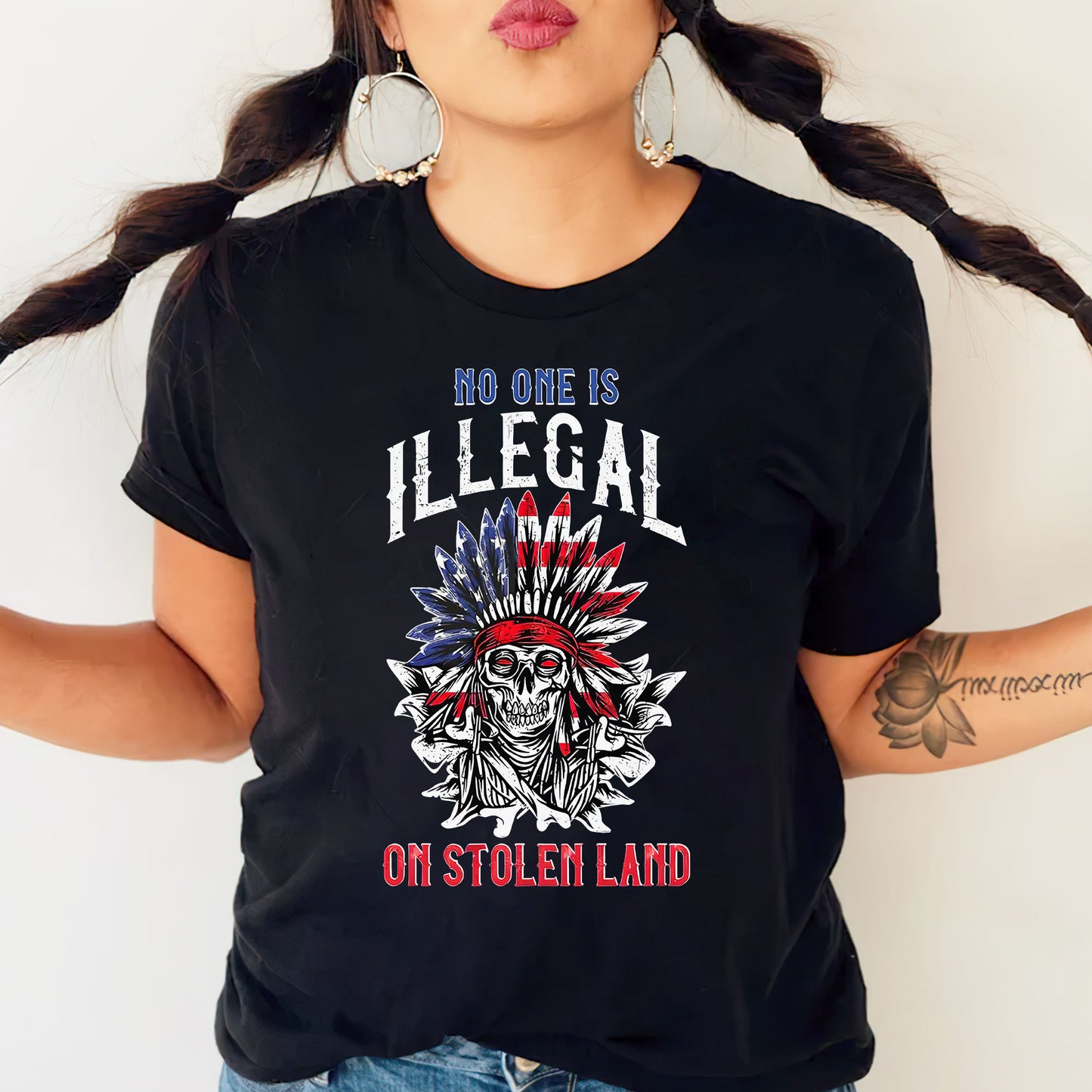 No One Is Illegal on Stolen Land - Native Resistance Graphic Unisex T-Shirt/T-Shirt V-Neck/Hoodie/Sweatshirt