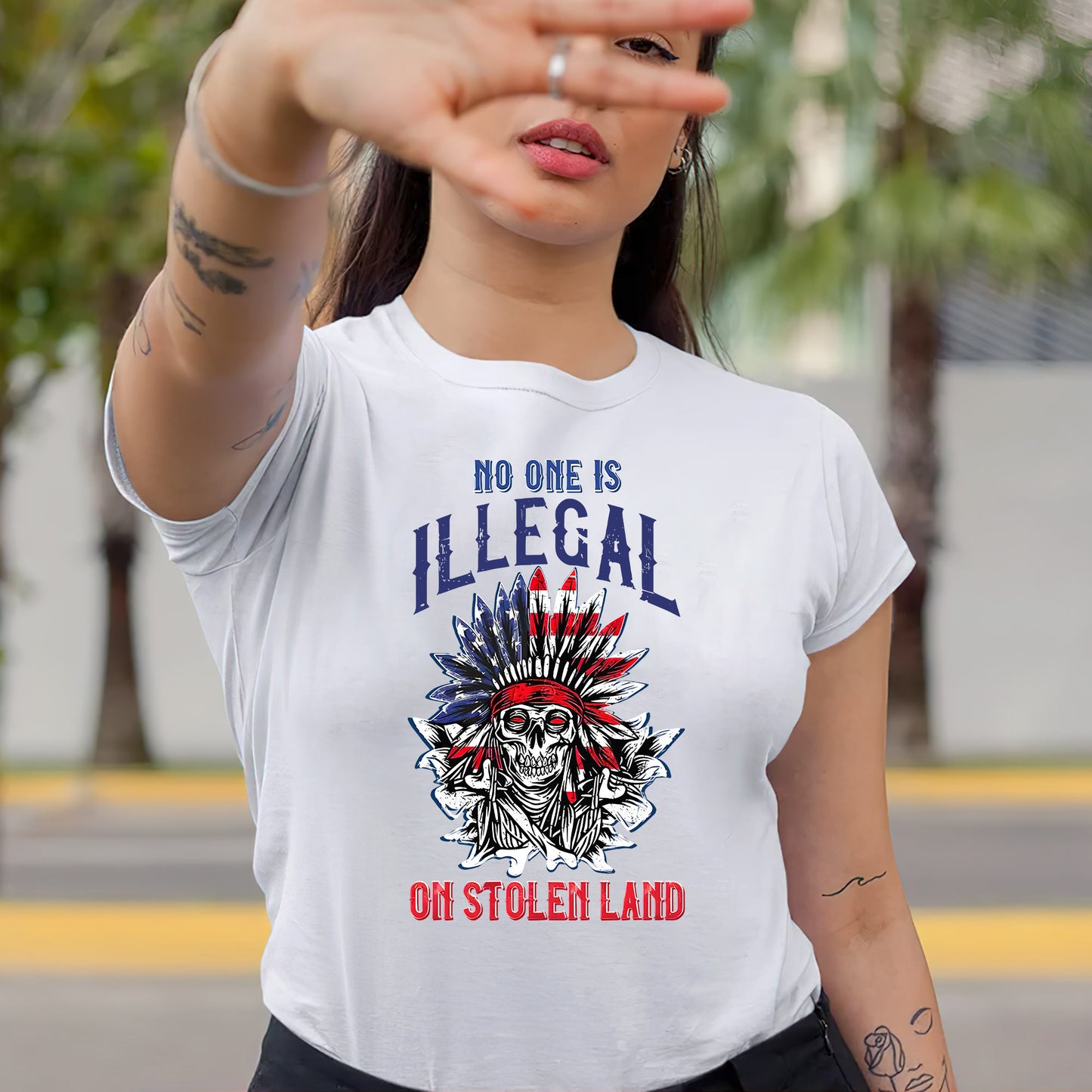 No One Is Illegal on Stolen Land - Native Resistance Graphic Unisex T-Shirt/T-Shirt V-Neck/Hoodie/Sweatshirt