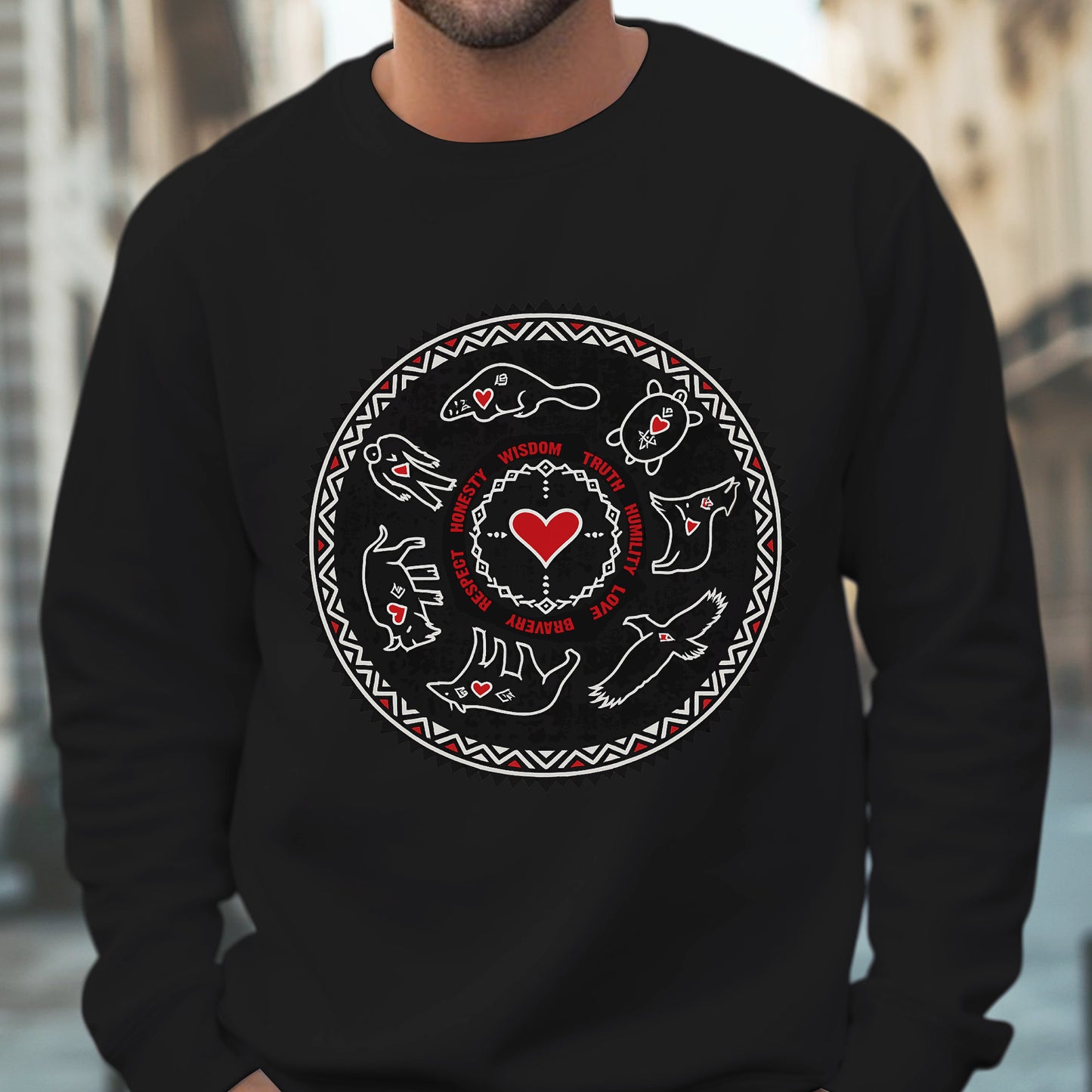 Seven Teachings Circle - Heart & Animal Symbols Unisex T-Shirt/T-Shirt V-Neck/Hoodie/Sweatshirt