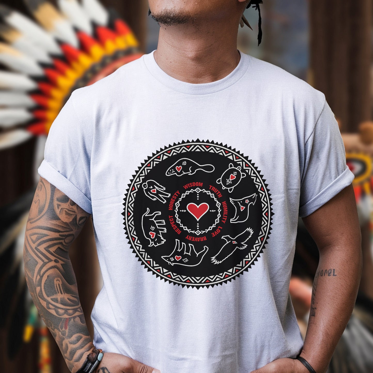 Seven Teachings Circle - Heart & Animal Symbols Unisex T-Shirt/T-Shirt V-Neck/Hoodie/Sweatshirt