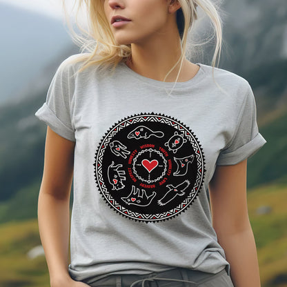 Seven Teachings Circle - Heart & Animal Symbols Unisex T-Shirt/T-Shirt V-Neck/Hoodie/Sweatshirt