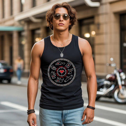 Seven Teachings Circle - Heart & Animal Symbols Unisex Tank Top