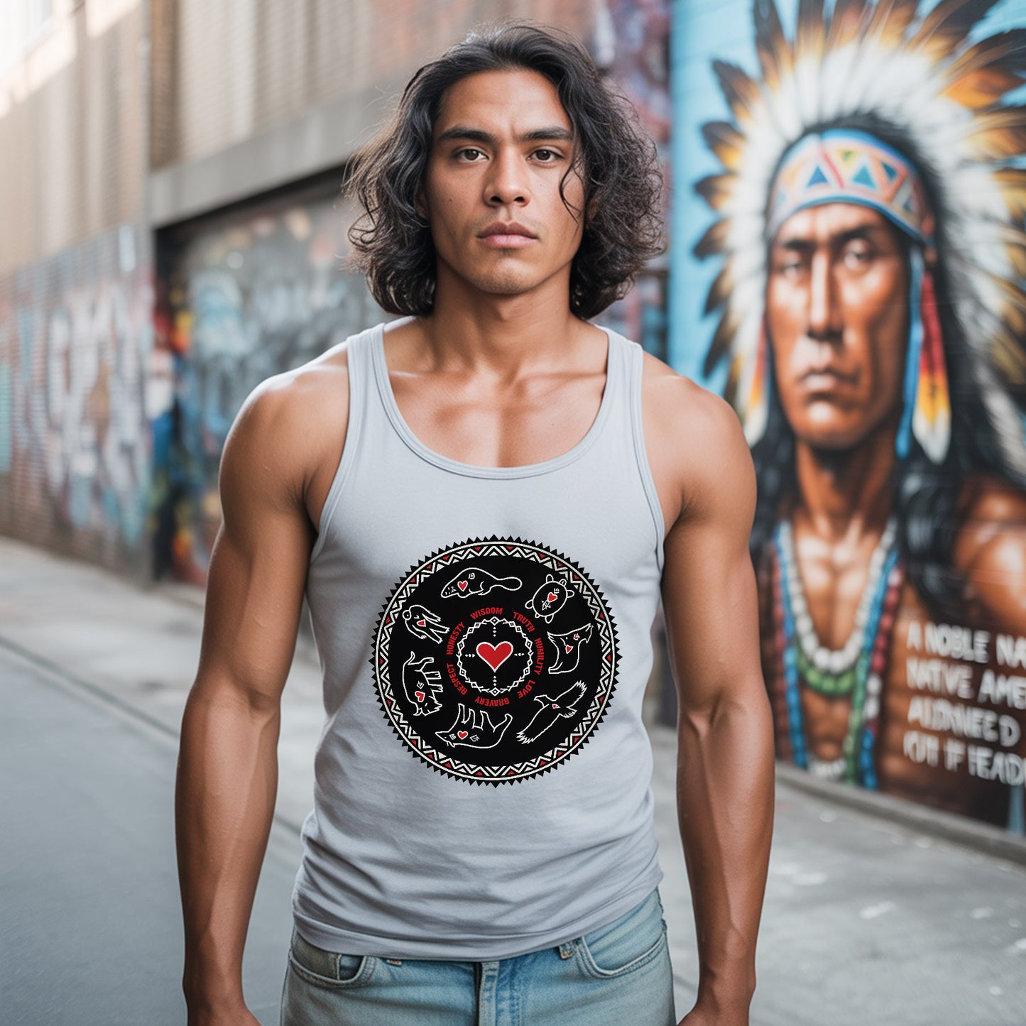 Seven Teachings Circle - Heart & Animal Symbols Unisex Tank Top