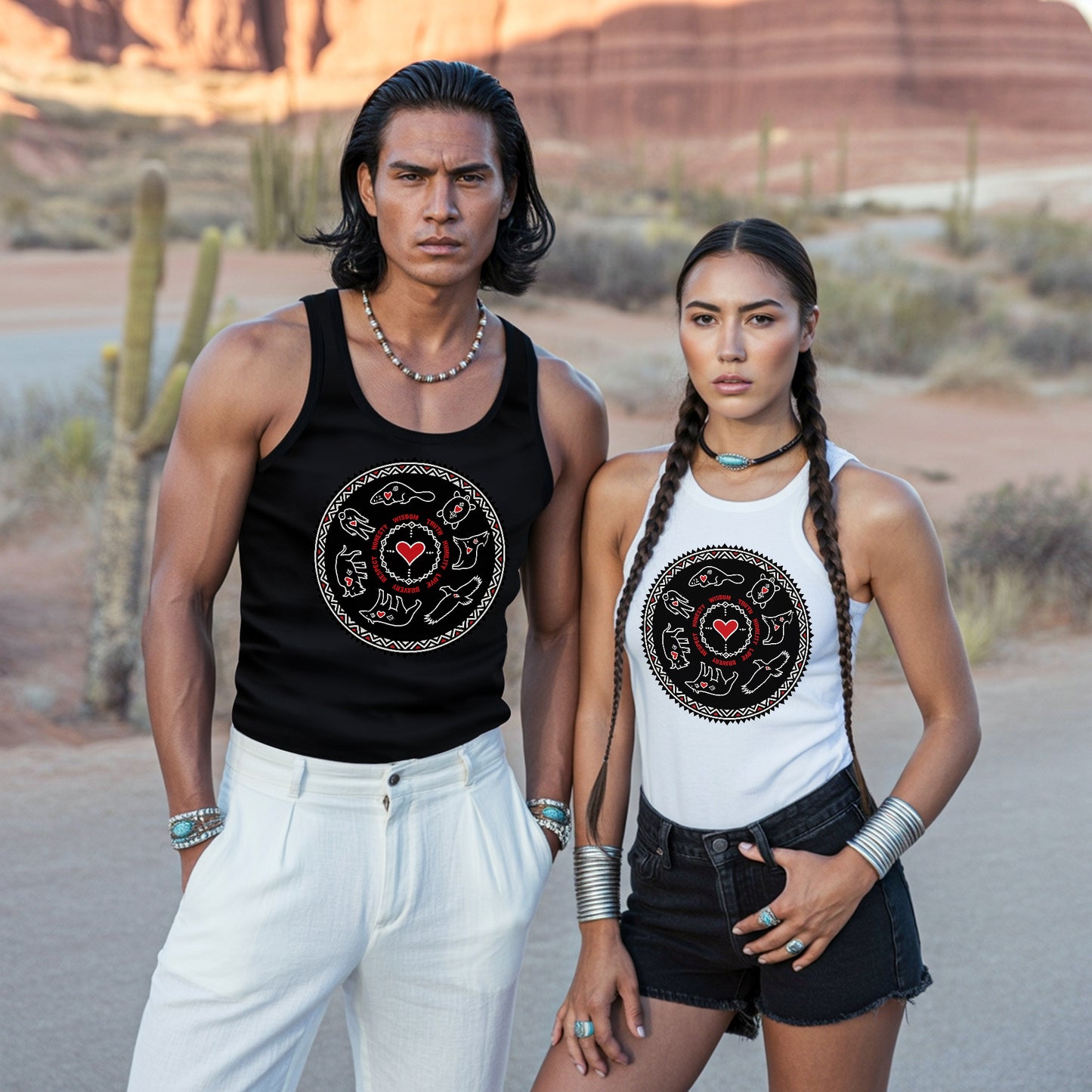 Seven Teachings Circle - Heart & Animal Symbols Unisex Tank Top