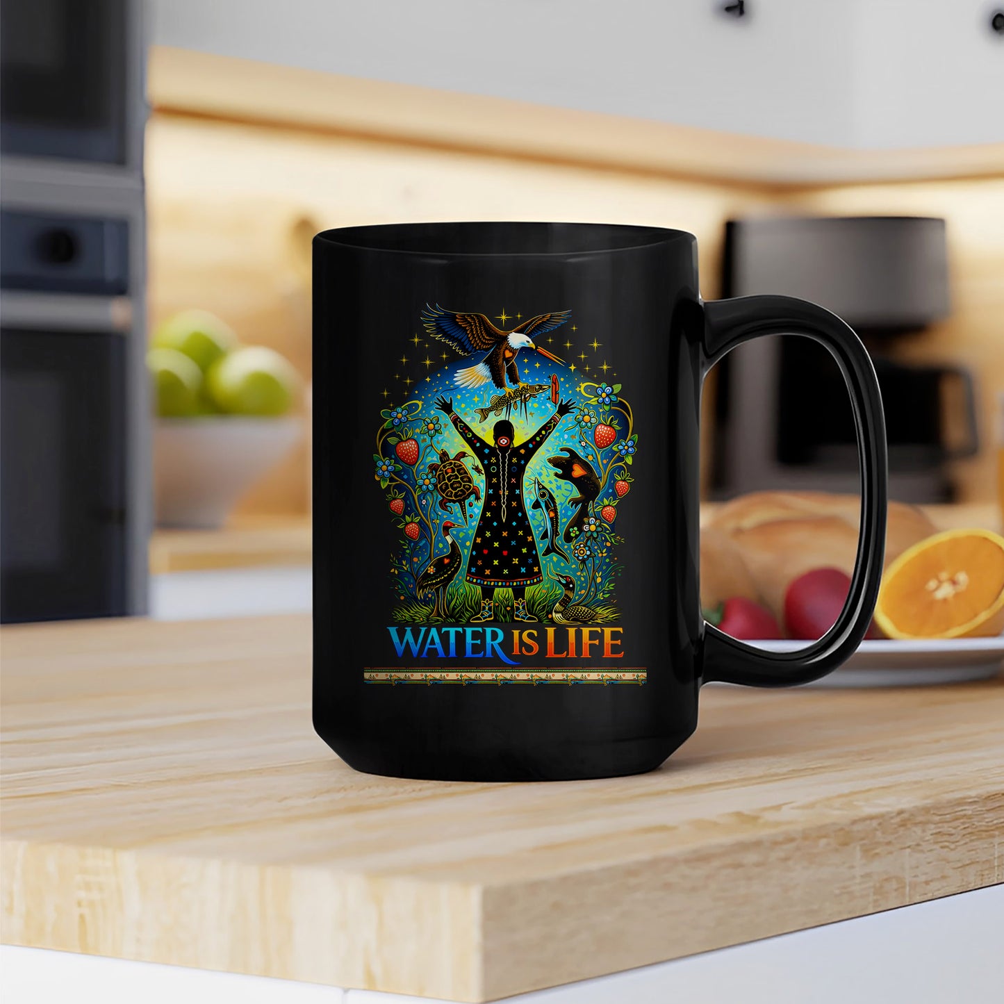 Water Is Life Native - Sacred Eagle Turtle Earth - Ceramic Coffee Mug