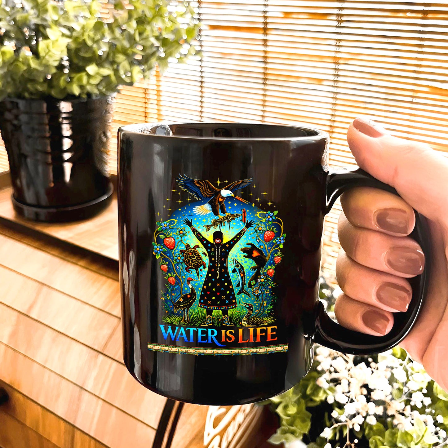 Water Is Life Native - Sacred Eagle Turtle Earth - Ceramic Coffee Mug