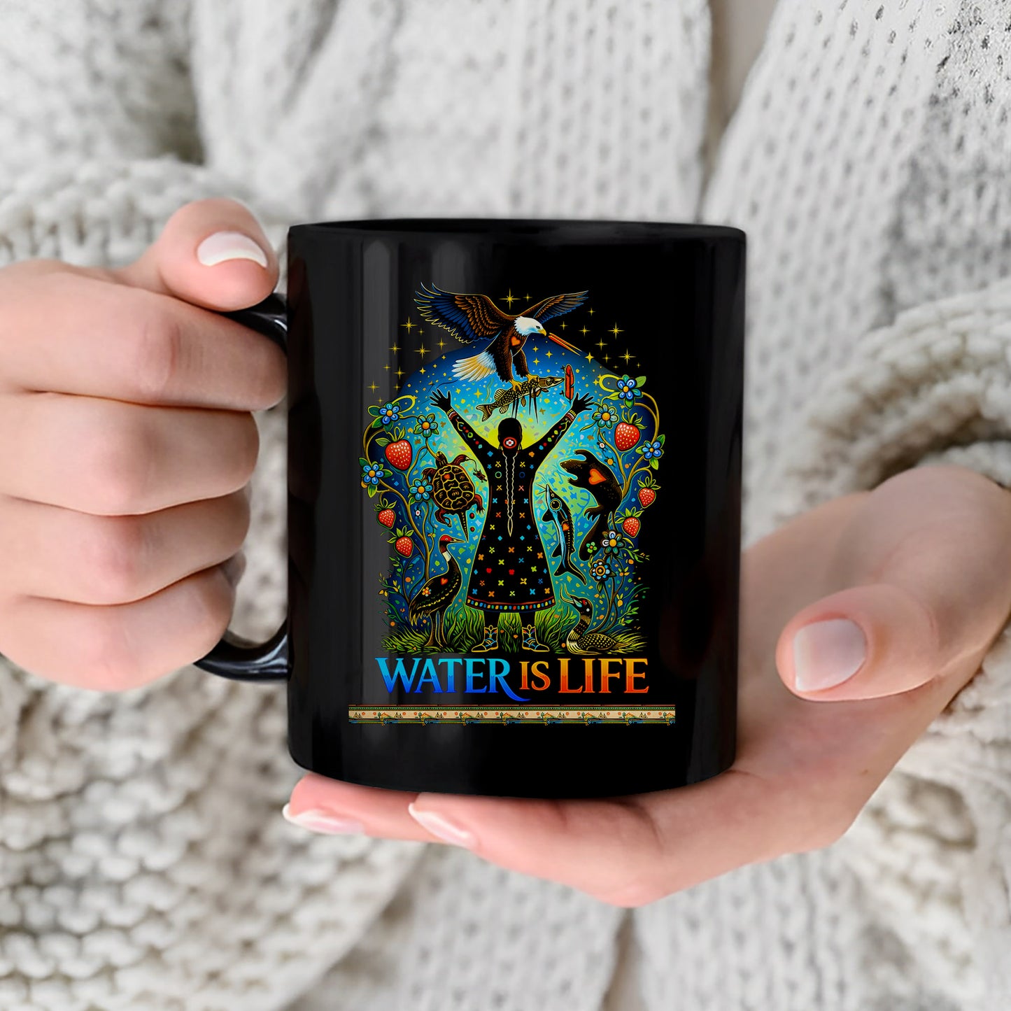 Water Is Life Native - Sacred Eagle Turtle Earth - Ceramic Coffee Mug