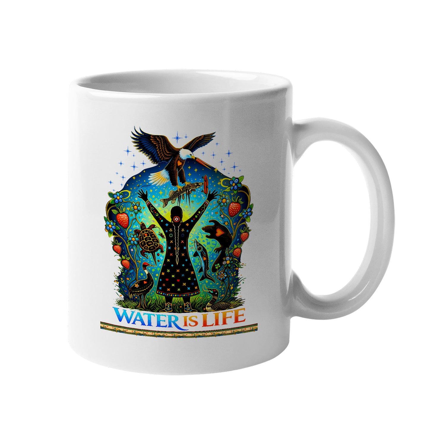 Water Is Life Native - Sacred Eagle Turtle Earth - Ceramic Coffee Mug