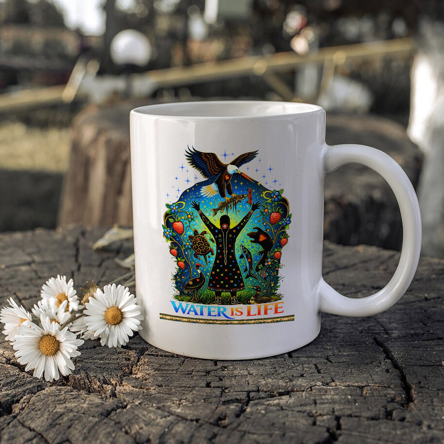 Water Is Life Native - Sacred Eagle Turtle Earth - Ceramic Coffee Mug