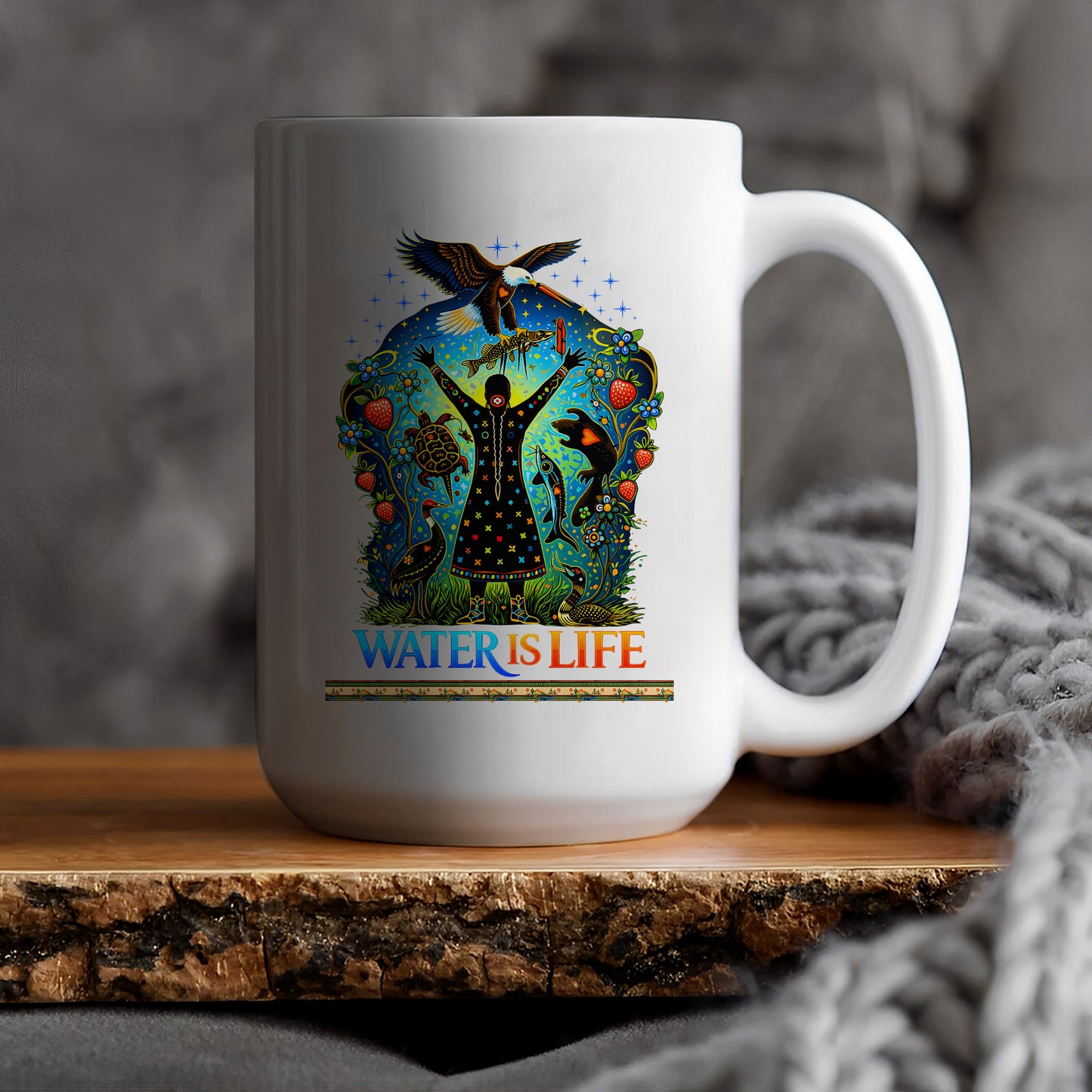 Water Is Life Native - Sacred Eagle Turtle Earth - Ceramic Coffee Mug