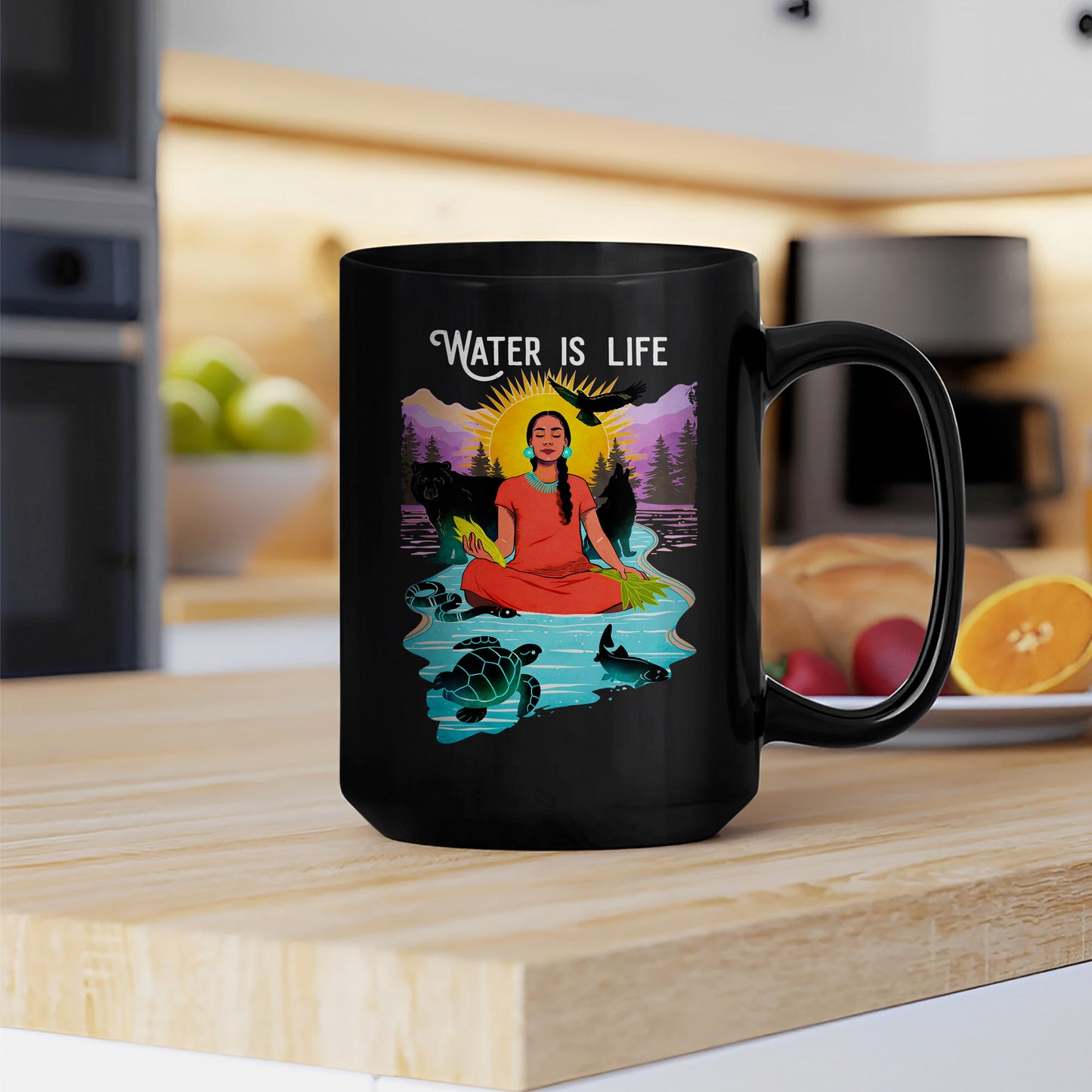 Water is Life Native American Woman - Ceramic Coffee Mug