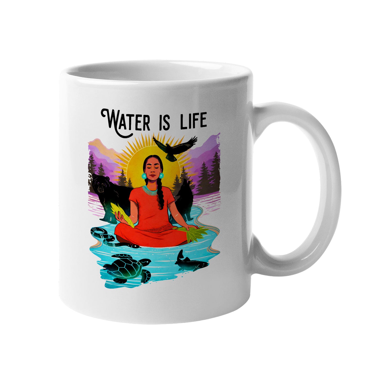 Water is Life Native American Woman - Ceramic Coffee Mug