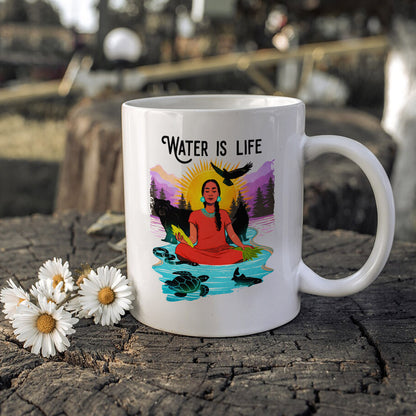 Water is Life Native American Woman - Ceramic Coffee Mug