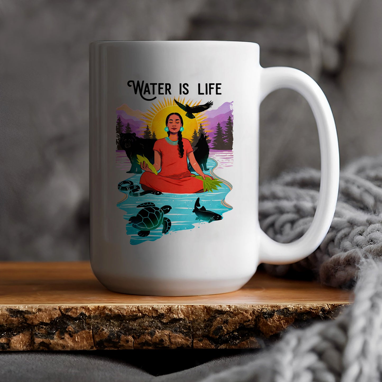 Water is Life Native American Woman - Ceramic Coffee Mug