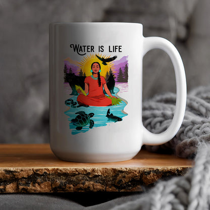 Water is Life Native American Woman - Ceramic Coffee Mug