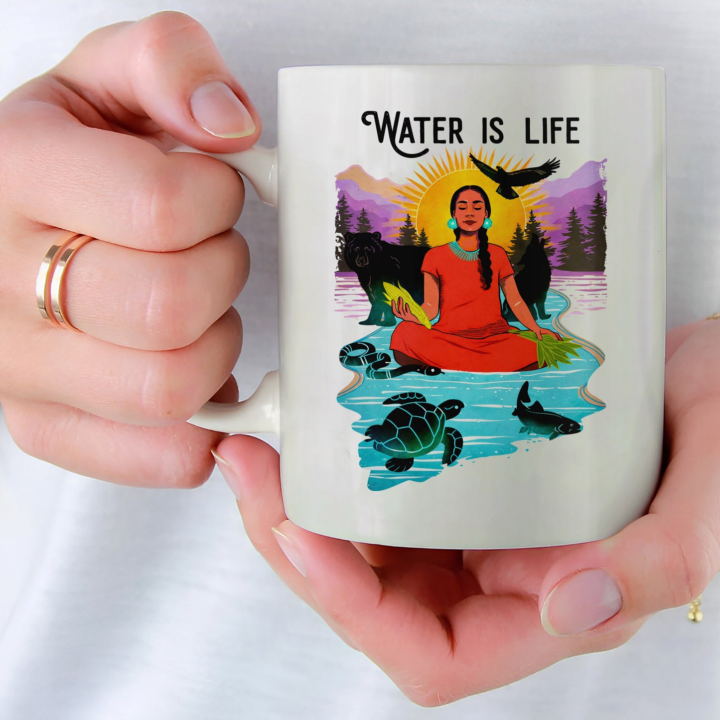 Water is Life Native American Woman - Ceramic Coffee Mug