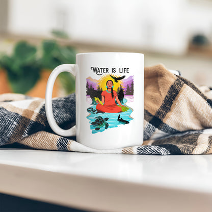 Water is Life Native American Woman - Ceramic Coffee Mug