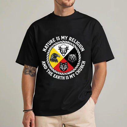 Nature Is My Religion, The Earth Is My Church - Four Animals Medicine Wheel Unisex T-Shirt/T-Shirt V-Neck/Hoodie/Sweatshirt