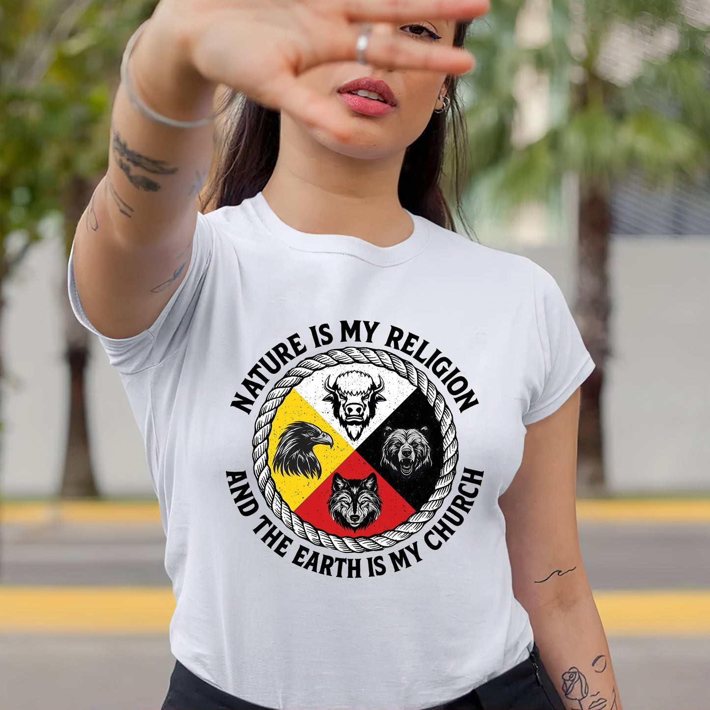 Nature Is My Religion, The Earth Is My Church - Four Animals Medicine Wheel Unisex T-Shirt/T-Shirt V-Neck/Hoodie/Sweatshirt
