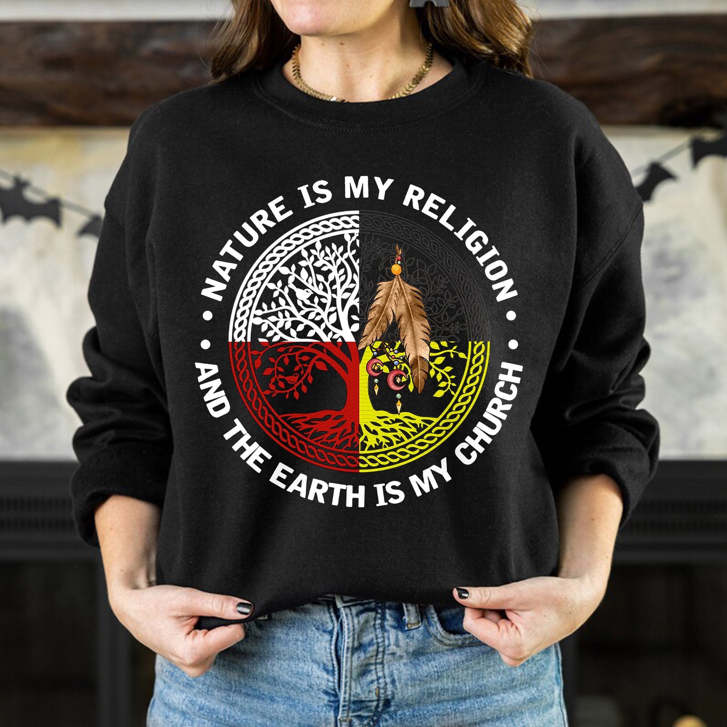 Nature & Earth Quote - Tree/Feather Wheel Graphic Unisex T-Shirt/T-Shirt V-Neck/Hoodie/Sweatshirt