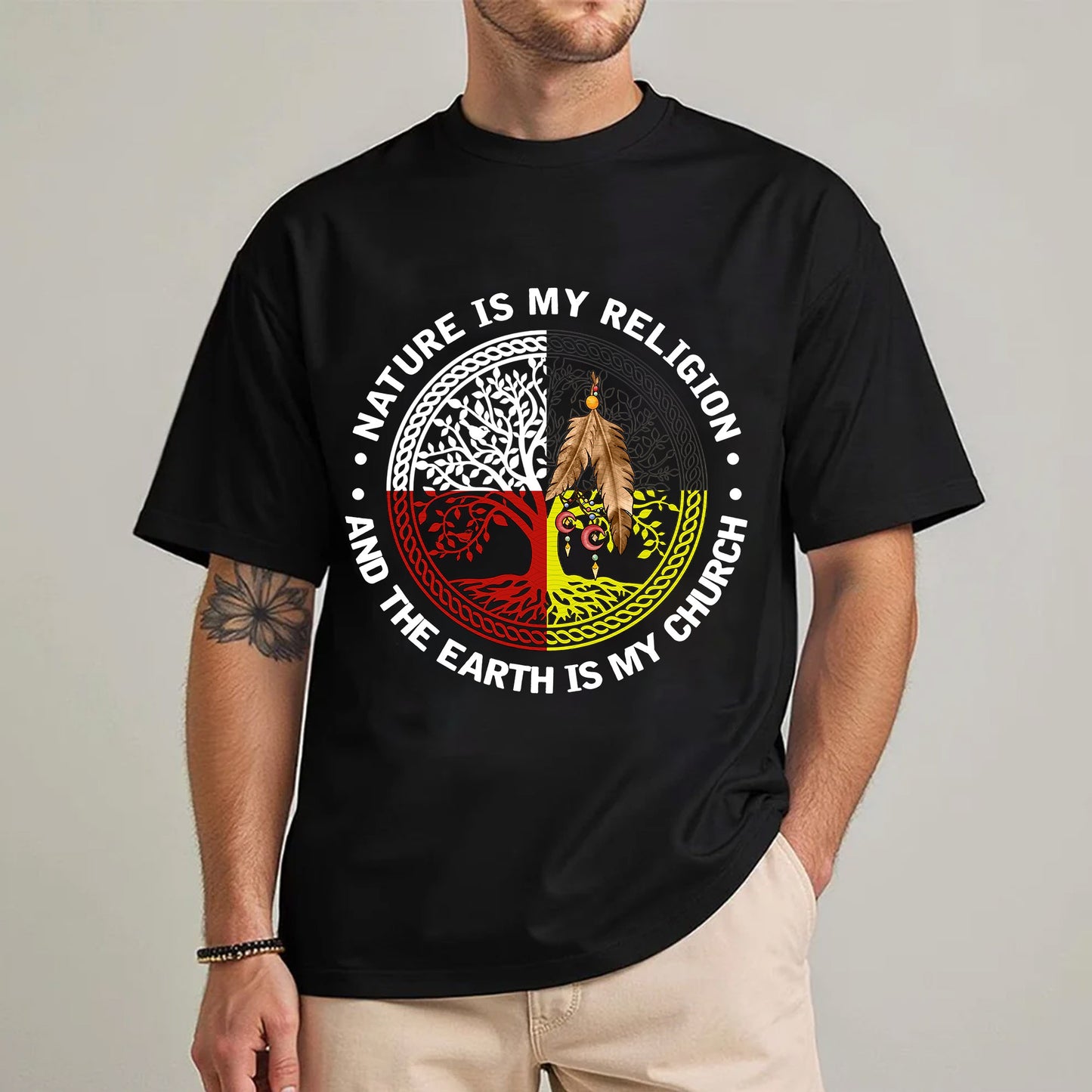Nature & Earth Quote - Tree/Feather Wheel Graphic Unisex T-Shirt/T-Shirt V-Neck/Hoodie/Sweatshirt