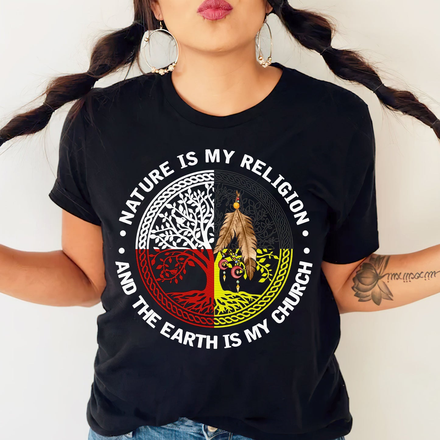 Nature & Earth Quote - Tree/Feather Wheel Graphic Unisex T-Shirt/T-Shirt V-Neck/Hoodie/Sweatshirt