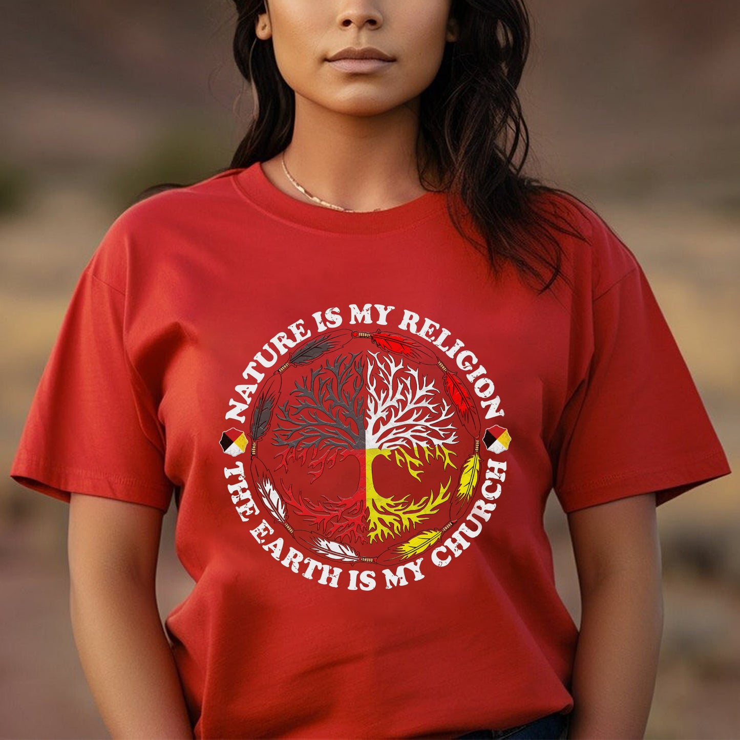 Nature & Earth Quote - Tree/Feather Wheel Graphic Unisex T-Shirt/T-Shirt V-Neck/Hoodie/Sweatshirt