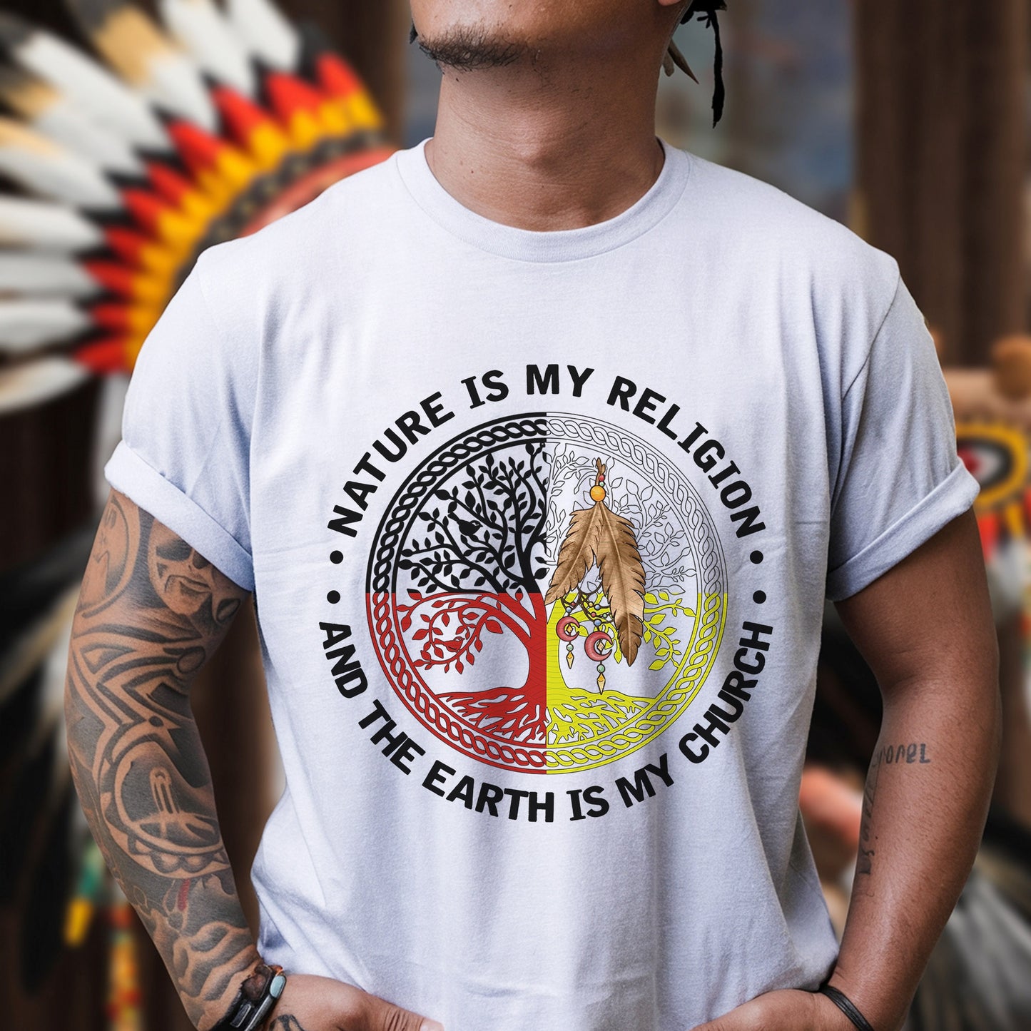 Nature & Earth Quote - Tree/Feather Wheel Graphic Unisex T-Shirt/T-Shirt V-Neck/Hoodie/Sweatshirt