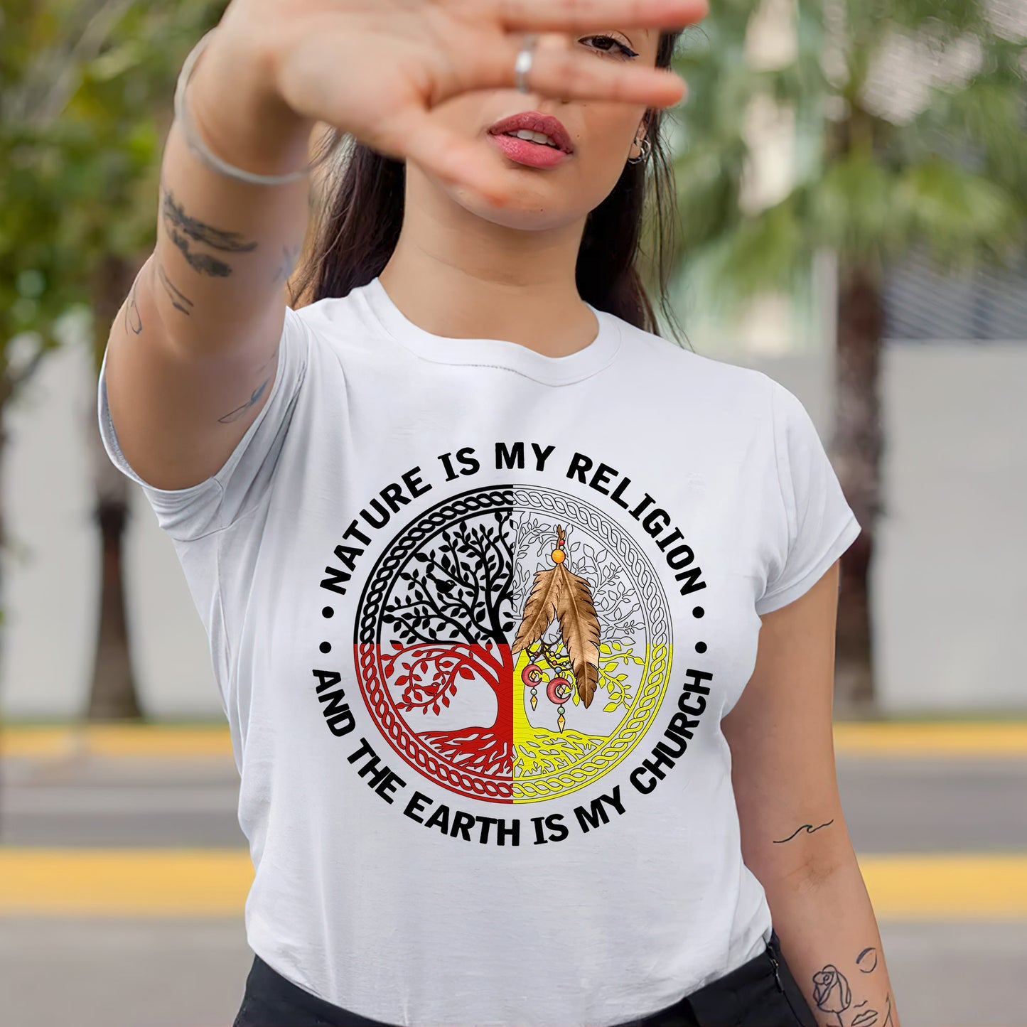 Nature & Earth Quote - Tree/Feather Wheel Graphic Unisex T-Shirt/T-Shirt V-Neck/Hoodie/Sweatshirt