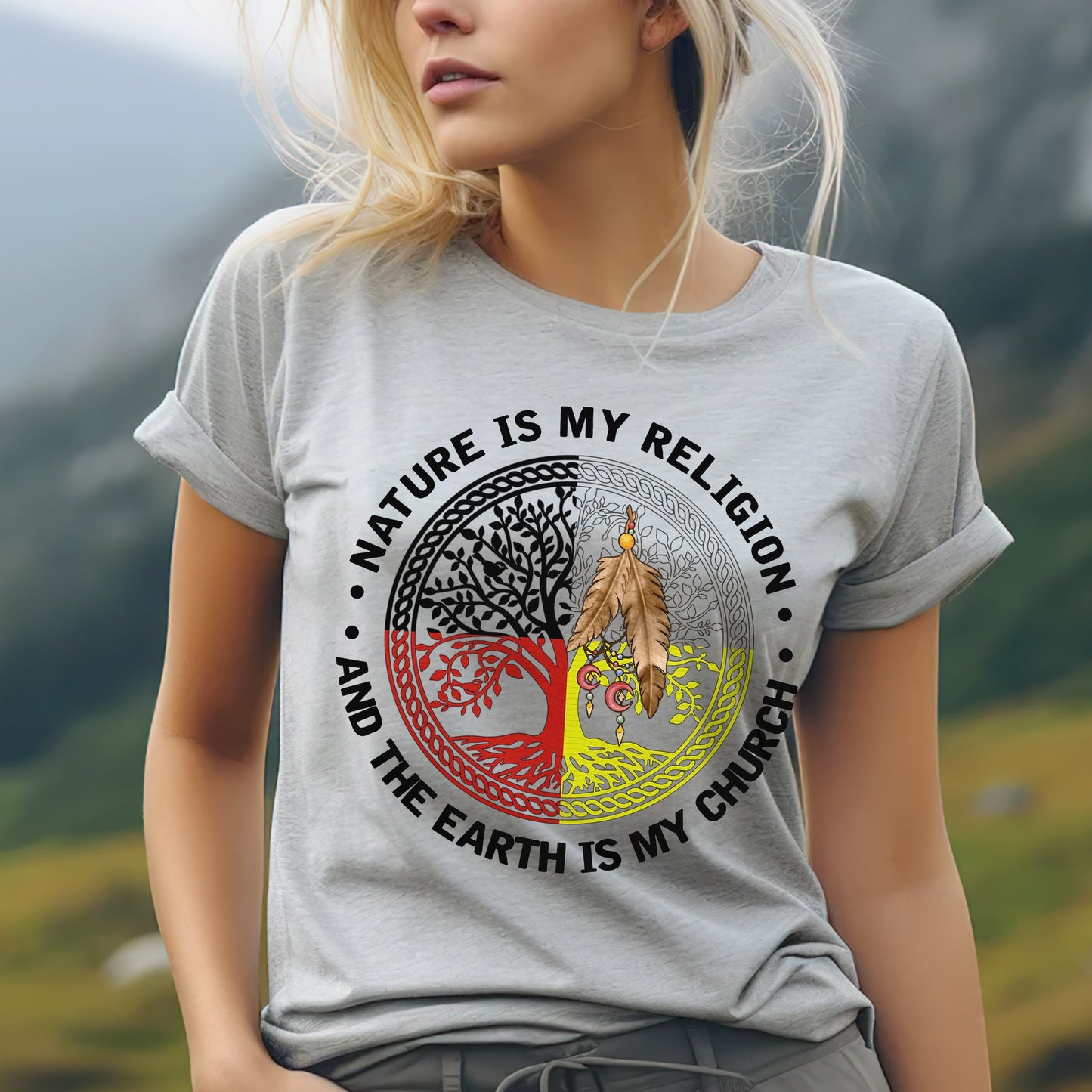 Nature & Earth Quote - Tree/Feather Wheel Graphic Unisex T-Shirt/T-Shirt V-Neck/Hoodie/Sweatshirt