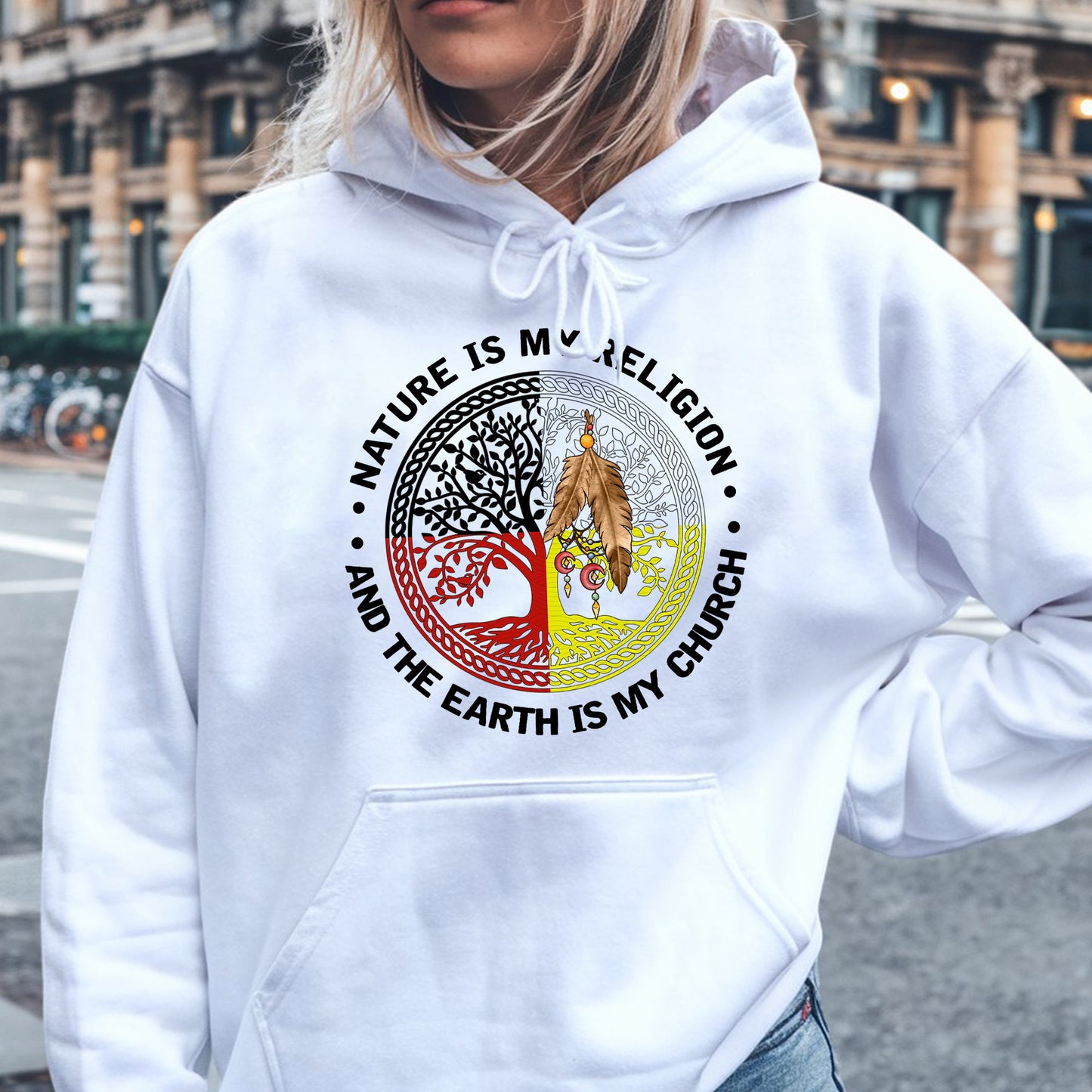 Nature & Earth Quote - Tree/Feather Wheel Graphic Unisex T-Shirt/T-Shirt V-Neck/Hoodie/Sweatshirt