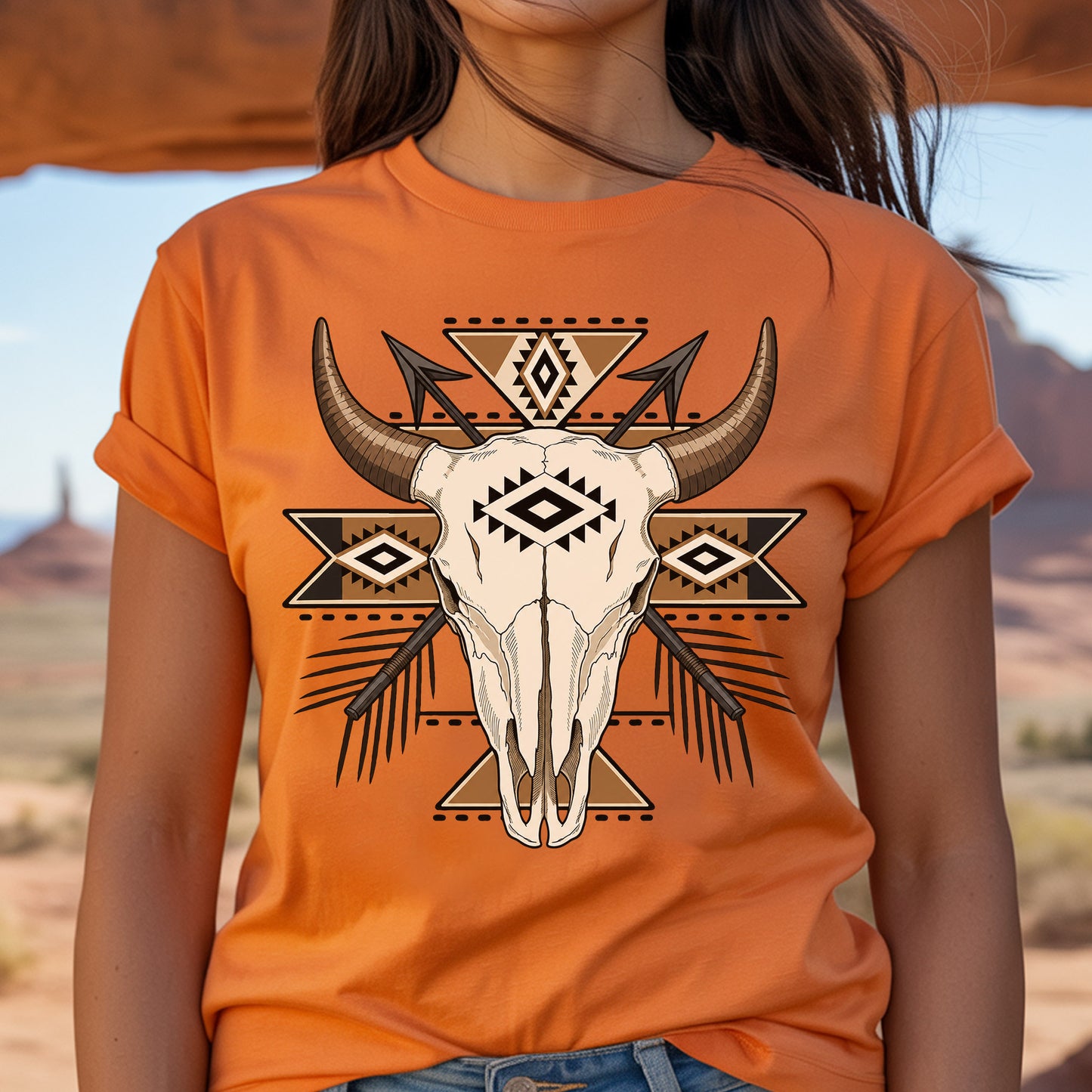 Every Child Matters Buffalo Skull Orange Shirt - Geometric Graphic Tee