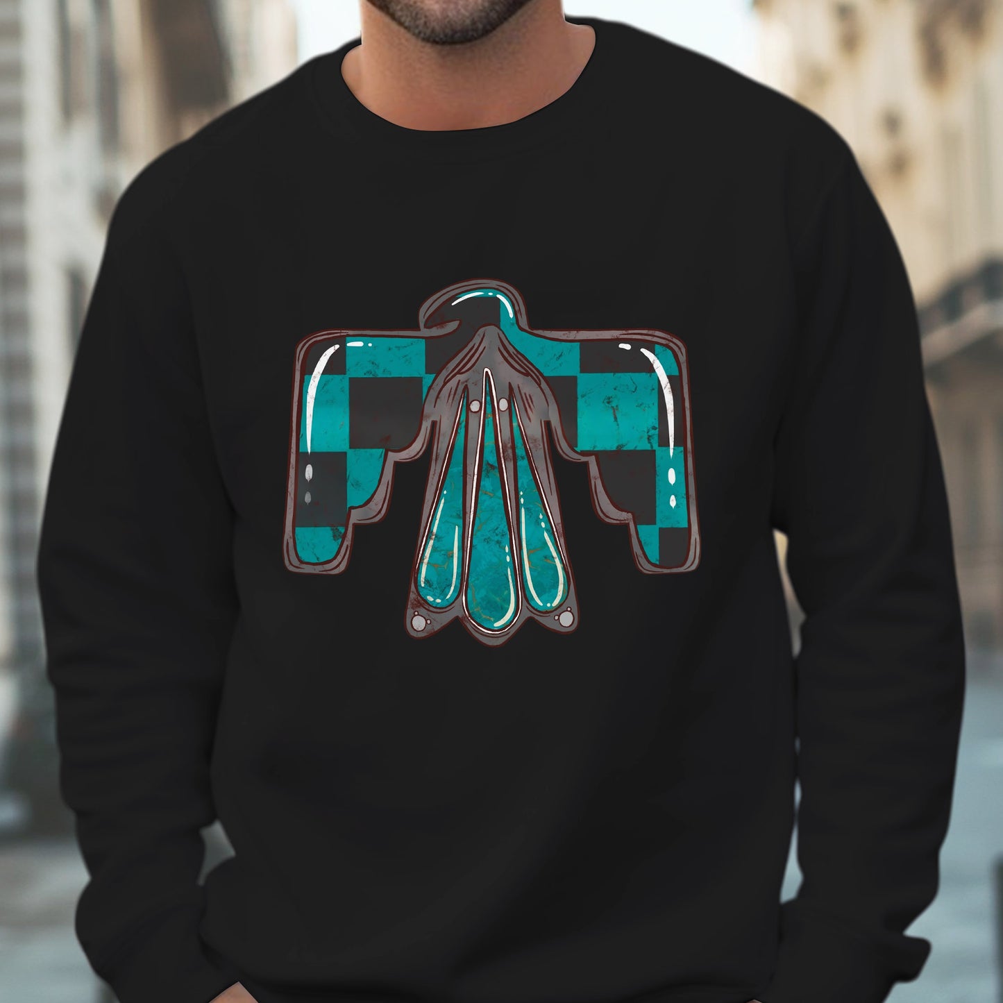Thunderbird Protection Symbol – Turquoise Distressed Unisex T-Shirt/T-Shirt V-Neck/Hoodie/Sweatshirt
