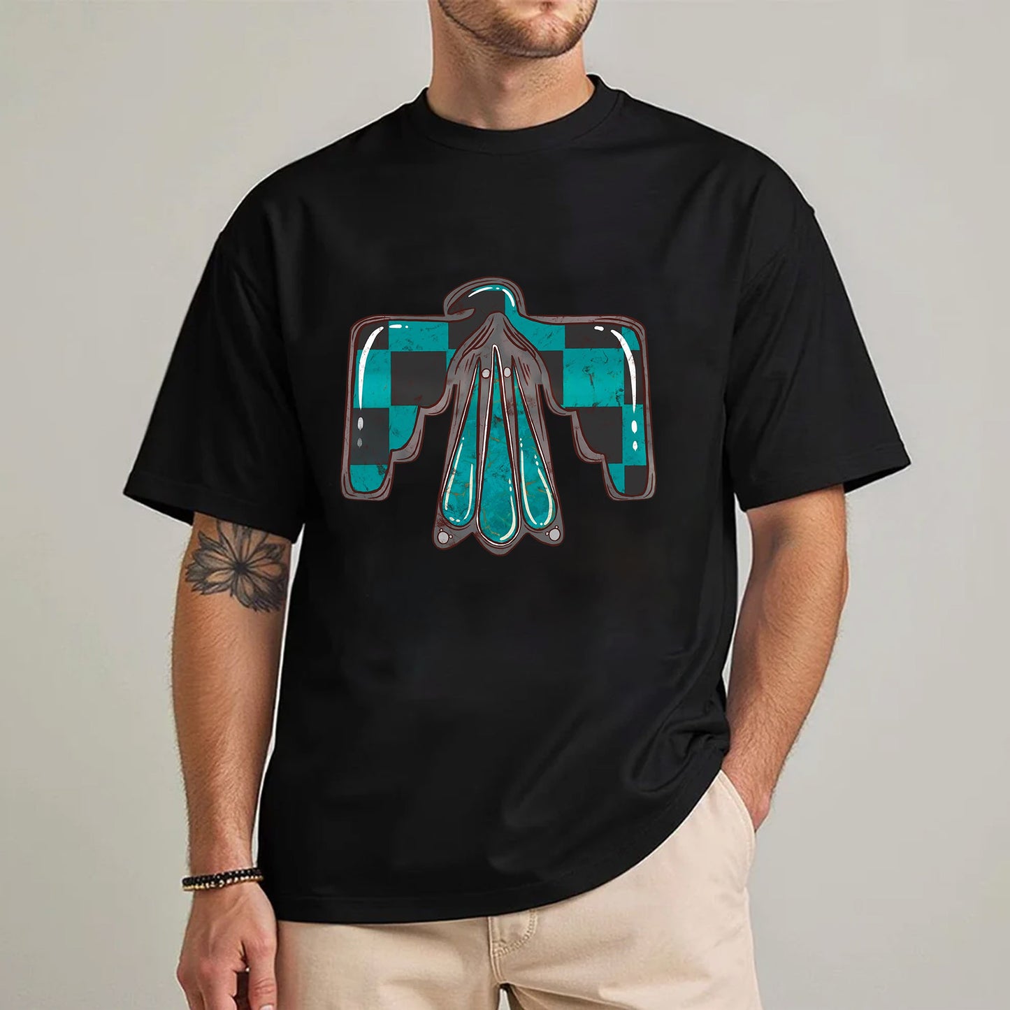 Thunderbird Protection Symbol – Turquoise Distressed Unisex T-Shirt/T-Shirt V-Neck/Hoodie/Sweatshirt