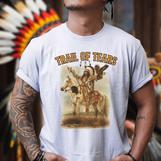 Trail of Tears Fine Art - Chief Raising Arms on Horseback Unisex T-Shirt/Hoodie/Sweatshirt