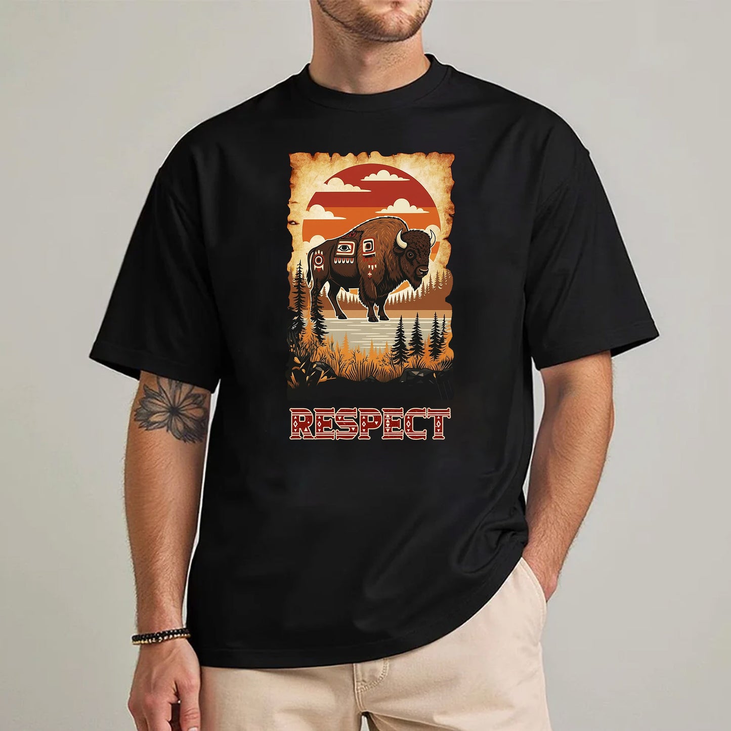 The Seven Sacred Laws Animal - Bison Native American Unisex T-shirt/T-shirt V-neck/Hoodie/Sweatshirt