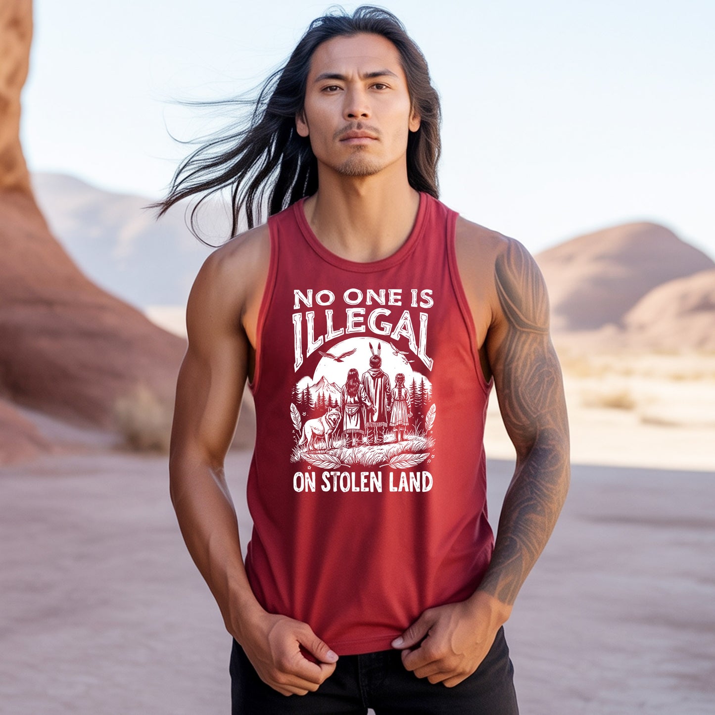 No One Is Illegal on Stolen Land Native American Unisex Tank Top